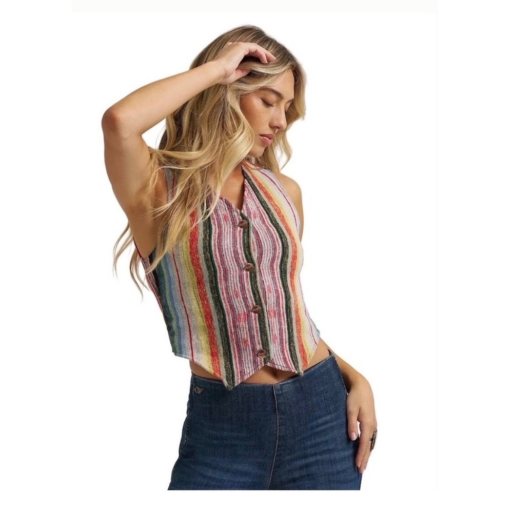 Wrangler Lainey Wilson Vest Small Multicolor New Southwest Striped Button Front